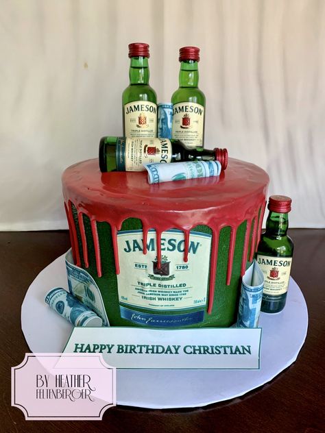 Jameson Irish whiskey birthday cake Jameson Birthday Cake For Men, Jameson Birthday Cake, Jameson Birthday Theme, Jameson Cake Design, Jameson Whiskey Cake, Jameson Cupcakes, Whiskey Birthday Cake, Jameson Cake, Happy Birthday Whiskey