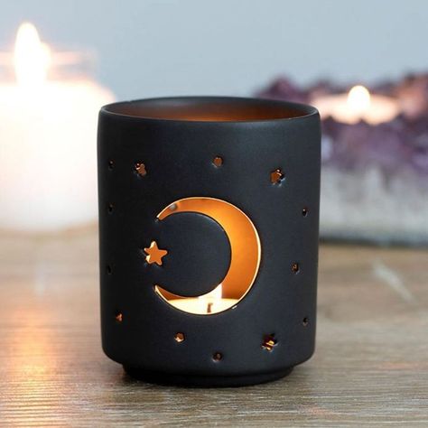 "Mi piace": 4,835, commenti: 25 - Goddess Provisions (@goddessprovisions) su Instagram: "More NEW in the Boutique ! 😃 ⁠ ⁠We now have these beautiful Mystical Moon Tealight Holders⁠ for you…" Moon And Star Design, Gothic Homeware, Festive Halloween Decor, Witchy Candles, Black Candle Holders, Star Candle Holder, Mystical Moon, Moon Cut, Moon Candle