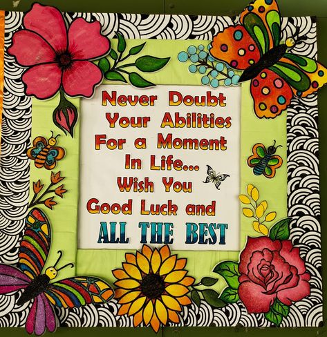 All The Best For Exams Board Decoration, Exam Board Decoration Ideas, Exam Poster, Notice Board Decoration, Class Board Decoration, School Reference, Good Luck For Exams, Soft Board Decoration, File Decoration