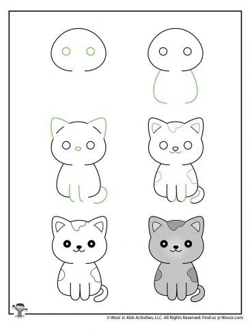 Kawaii Drawing for Kids Tutorials | Woo! Jr. Kids Activities Animals Drawing For Kids, How To Draw Animals, Kawaii Drawing, Easy Animal Drawings, Easy Drawings For Kids, Easy Doodle Art, Easy Doodles Drawings, Drawing Tutorial Easy, Cute Easy Drawings