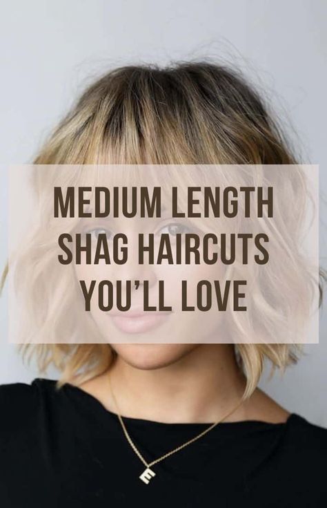 50 Elegant Medium Length Shag Haircuts You'll Love Medium Length Modern Shag, Shoulder Length Shag Haircut Straight Hair, Shag Hair Styles For Fine Hair, Medium Short Shag Hairstyles, Shoulder Choppy Haircuts, Shaggy Bob Long Bangs, Medium To Short Shag Haircuts, Shoulder Length Shag Fine Hair, Layered Shag Haircuts For Medium Hair