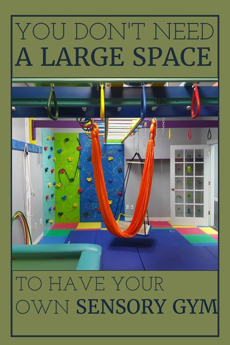 Indoor sensory room. This wonderfully custom designed piece of sensory equipment is used by occupational therapists and parents. Children love our indoor sensory gyms! Small Indoor Play Gym, Sensory Home Design, Diy Sensory Gym At Home, Sensory Room Small Space, Garage Sensory Room, Basement Sensory Gym, Sensory Basement Playroom, At Home Indoor Playground, Sensory Gym Occupational Therapy