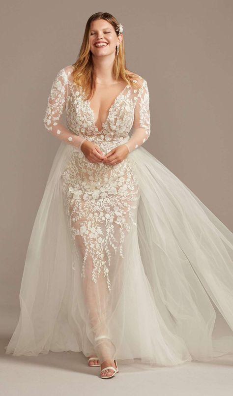 The 27 Best Plus Size Wedding Dresses of 2020 Bodysuit Wedding Dress, 2 In 1 Wedding Dress, Illusion Wedding Dress, Plus Wedding Dresses, Wedding Dress Plus Size, Davids Bridal Wedding Dresses, Plus Size Wedding Gowns, Pnina Tornai, Gaun Fashion