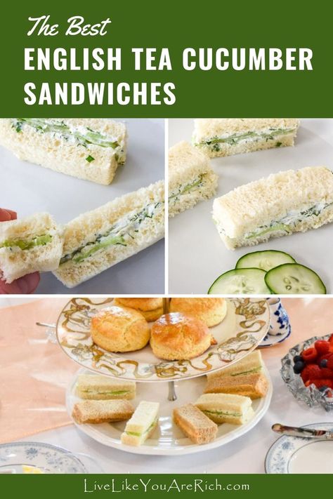 The best cucumber sandwich recipe I've had. Makes 7 regular sandwiches or 21 small crustless English Tea Cucumber Sandwiches. Recipes With English Cucumber, British Finger Sandwiches, Southern Living Cucumber Tea Sandwiches, Tea Party Food Cucumber, Finger Samwhiches, Tea Time Cucumber Sandwiches, English Cucumber Sandwiches High Tea, Traditional Cucumber Tea Sandwiches, Fancy Cucumber Sandwiches