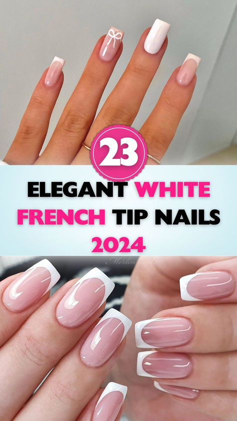 Discover elegant white French tip nails for a chic 2024. Perfect for any occasion. Elevate your style effortlessly! Different White Tip Nails, White Or French Nails, White French Wedding Nails, Gradual French Tip Nails, Full Set Nails Acrylic French Tips, Reverse French Tip Acrylic Nails, French Nails For Wedding Bride, French Full Set Nails Acrylics, French Manicure With Silver Tips