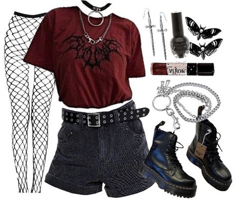 Mcr Aesthetic Outfits, Emo Music Festival Outfits, Emo Outfit With Shorts, Yallternative Aesthetic Outfits Summer, 90s Goth Outfits Grunge, Dark Punk Outfits, Cutesy Goth Outfits, Alt Outfits With Jeans, Gender Fluid Outfit Ideas