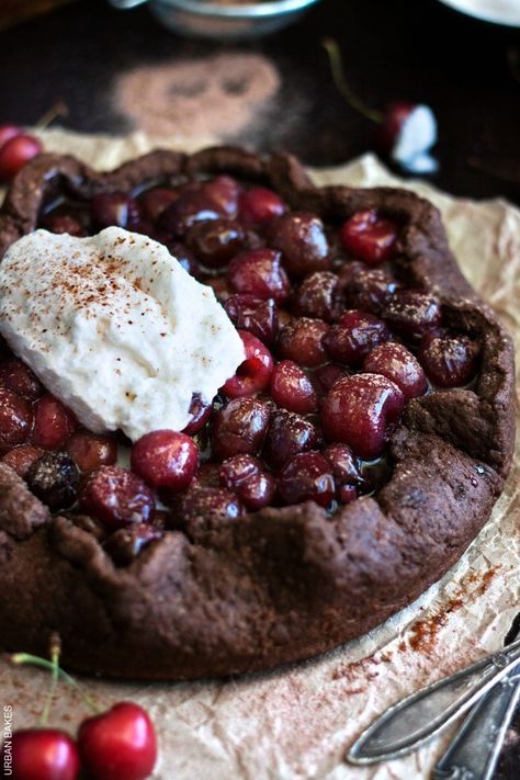 Bourbon Cherry Chocolate Galette | URBAN BAKES Chocolate Galette, Cherry Galette, Galette Recipes, Bourbon Whipped Cream, Bourbon Chocolate, Bourbon Cherries, Tart Cherries, Fruit Pies, Cherry Chocolate