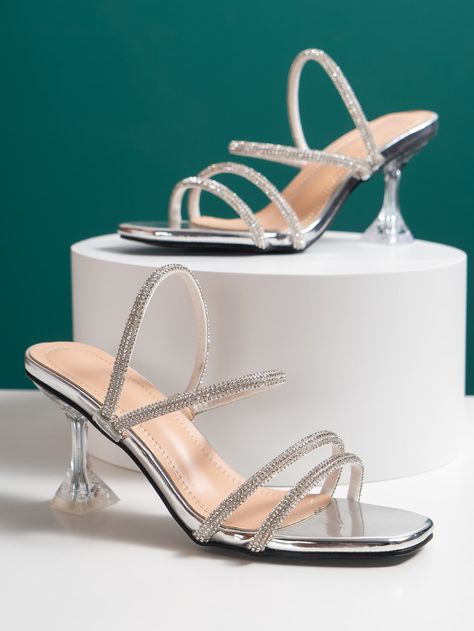 Silver Glamorous    Plain Mules Embellished   Women Shoes Clay Bead Jewelry, Trendy High Heels, Cute Shoes Heels, Shoes Heels Classy, Engagement Rings Affordable, Heeled Mules Sandals, Heels Classy, Women's Bags By Style, Clay Bead