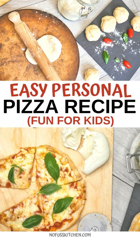 Diy Personal Pizza, Personal Pizzas Recipe, Individual Pizza Dough Recipe, Individual Pizzas Homemade, Kids Pizza Ideas, Personal Pizza Ideas, Personal Pizza Dough, Easy Personal Pizza, Homemade Personal Pizza