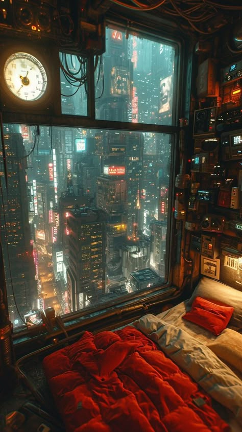 Urban Fantasy Aesthetic City, Cyberpunk Royalty, Cyberpunk Room Aesthetic, Cyberpunk Rooms, Cyberpunk City Concept Art, Cyberpunk Hotel, Cyberpunk City Aesthetic, Urban Fantasy Aesthetic, Urban Dystopia