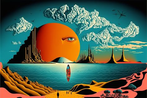 Surreal Art Computer Wallpaper, Surrealist Landscape Art, Space Surreal Art, Surreal World Art, Abstract Surrealism Art, Surrealism Landscape Painting, Past Present Future Art Ideas, Dream Art Surrealism Fantasy Imagination, Dali Inspired Art