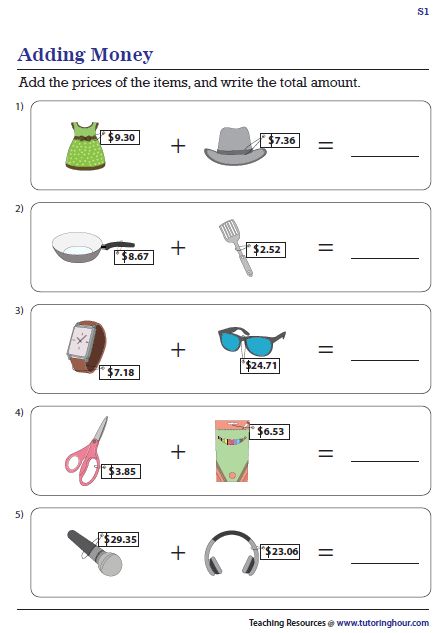 Adding Money Worksheet, Money Skills Worksheets, Money Math Worksheets, Money Word Problems, Adding Money, Homework Ideas, Measurement Worksheets, Find The Difference, Money Activities