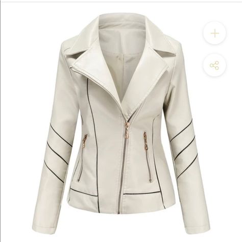 Brand New Never Worn Cream Leather Jacket Great Look And Feel Motorcycle Jacket Women, Coat Women Fashion, Pu Leather Jacket, Motorcycle Outfit, Long Sleeves Coats, Coat Outfits, Leather Motorcycle Jacket, Fall Jackets, Leather Jackets Women