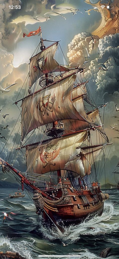 Pirate Ship Painting, Tall Ships Art, Ghost Ship Art, Pirate Ship Art, Navi A Vela, Old Sailing Ships, Lighthouse Pictures, Ghost Ship, Cute Backgrounds For Phones