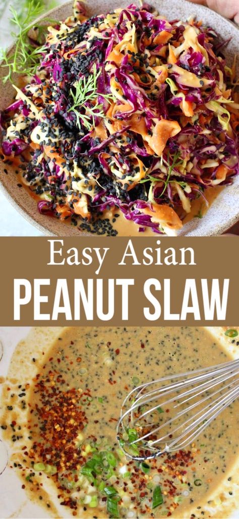 Peanut Slaw, Red Cabbage Recipes, Red Cabbage Slaw, Slaw Recipe, Asian Slaw, Easy Asian, Slaw Recipes, Cabbage Slaw, Cabbage Salad