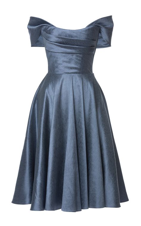 Lena Hoschek - Women's Reverie Off-The-Shoulder Satin Midi Dress - Blue - Only At Moda Operandi Moda Operandi Dress, Wedding Fits, Plus Zise, Lena Hoschek, Dream Dresses, Outfit Ideas For Women, Satin Midi Dress, Blue Midi Dress, Royal Fashion