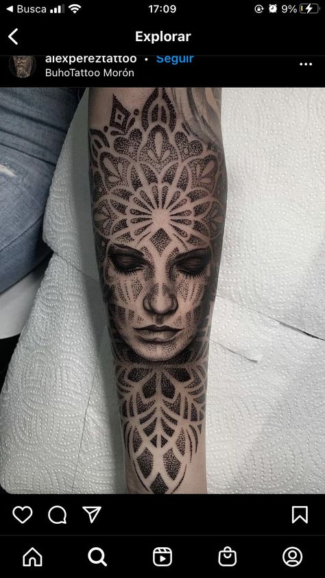 Dotwork Portrait Tattoo, Conscious Tattoo, Black Work Back Tattoo, Black Work Tattoo Flash, Dot Work Tattoo Design, Geometric Tattoo Hand, Mandala Arm Tattoos, Mandala Tattoo Men, Mandala Tattoo Sleeve