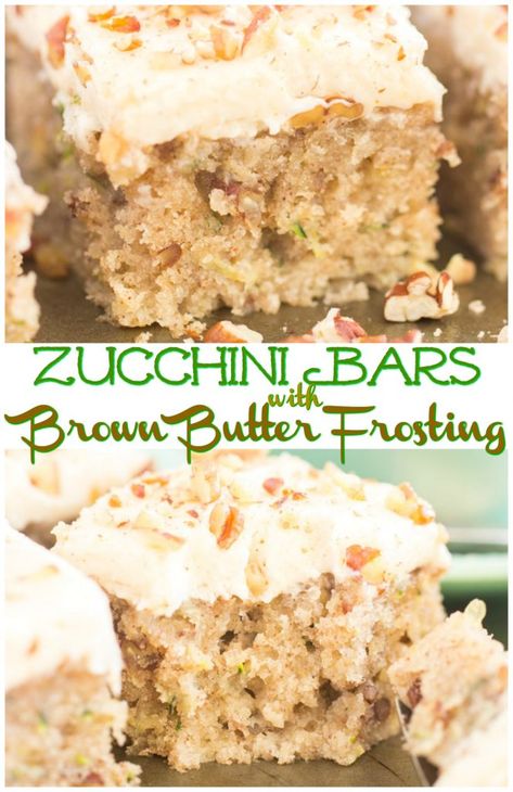 Brown Butter Icing, Zucchini Bars, Garden Zucchini, Zucchini Recipes Dessert, Easy Summer Dessert, Brown Butter Frosting, Butter Icing, Browned Butter, Butter Frosting