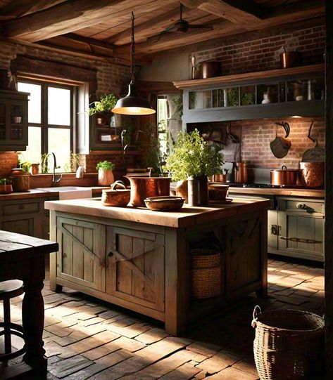 Rustic farmhouse kitchen with wooden beams and vintage decor. 1700s Farmhouse, Colonial Farmhouse Interior, Colonial Farmhouse Interior Design, Old Farmhouse Interior, Old Farmhouse Kitchen, Mid Century Farmhouse, Colonial Farmhouse, Farmhouse Interior Design, Colonial Design