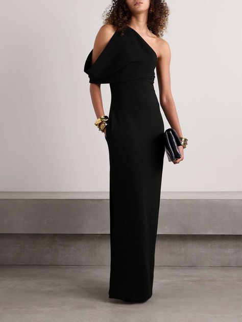 BRANDON MAXWELL The Romee one-shoulder draped wool-crepe gown | NET-A-PORTER Elegant Outfit Party, Black Attire, Crepe Gown, Wool Crepe, Brandon Maxwell, One Shoulder Gown, Grey Maxi Dress, Elegante Casual, Event Outfit