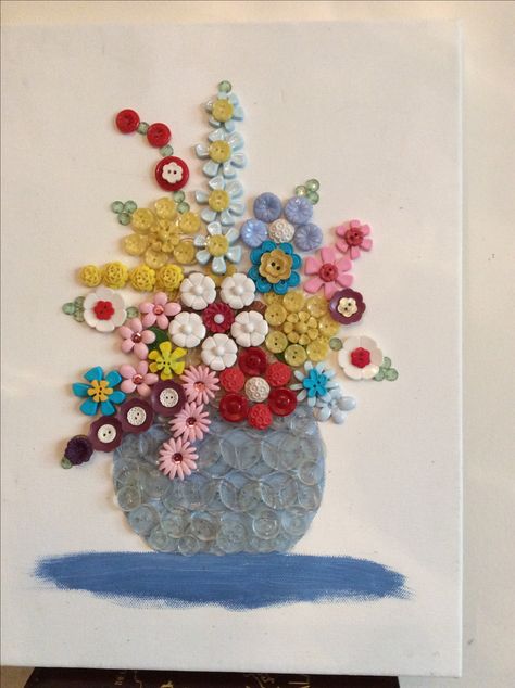 My latest button art picture Button Art Ideas, Button Crafts For Kids, Button Tree Art, Button Art On Canvas, Button Wall Art, Vintage Buttons Crafts, Button Art Projects, Button Canvas, Buttons Crafts Diy