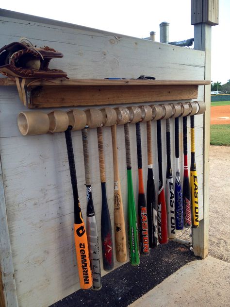 Baseball bats waiting their turn in the dugout. Baseball Dugout, Baseball Ideas, Baseball Bats, Eagle Scout, Themed Room, Room Themes, Baseball Bat, Bat, Baseball