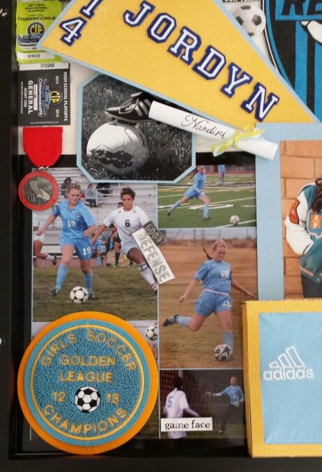 Senior Soccer Shadowbox Soccer Shadow Box Ideas, Sports Shadow Box Ideas, Sports Shadow Boxes, Shadow Box Ideas, Box Ideas, Shadow Box, Soccer, Baseball Cards, Sports