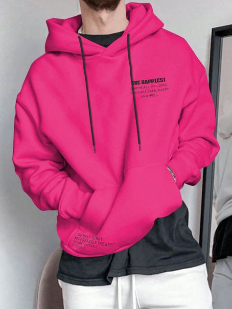 Hot Pink Casual Collar Long Sleeve Fabric Slogan Pullovers Embellished Slight Stretch Spring/Fall Men Clothing Winter Fits, Mens Hooded, Pink Outfits, Pink Hoodie, Men Clothing, Spring And Fall, Hooded Sweatshirt, Hooded Sweatshirts, Hot Pink