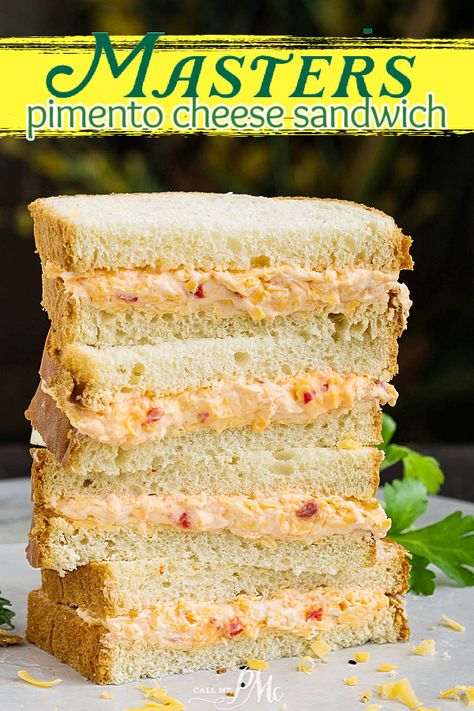 Make the FAMOUS Masters Pimento Cheese Sandwiches from Augusta National Golf Club RIGHT at home! It's better than Augusta National! It's easy and foolproof. #Masters #golftournament #pimentocheese #AugustNational #Mastersgolftournament #legendary #pimentocheesesandwich #Masterspimentocheesesandwich Masters Bbq Sandwich, The Masters Sandwiches, Copycat Masters Pimento Cheese, Masters Pimento Cheese Sandwich, Mini Pimento Cheese Sandwiches, Master Pimento Cheese Recipe, Masters Pimento Cheese Recipe Sandwiches, Augusta National Pimento Cheese Recipe, Masters Appetizers