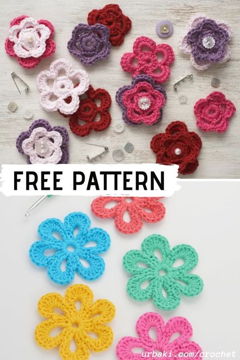 Crochet Small Flower, Crochet Flower Pattern, Crochet Applique Patterns Free, Crochet Flowers Easy, Crochet Flowers Free Pattern, Crochet Motif Patterns, Crochet Abbreviations, Basic Crochet, Beginner Crochet Projects