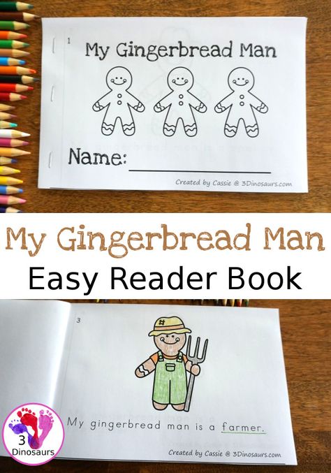 My Gingerbread Man Easy Reader Book | 3 Dinosaurs Gingerbread Man Activities Kindergarten, Christmas Sprouts, Gingerbread Kindergarten, Gingerbread Stories, Gingerbread Man Book, Gingerbread Story, Gingerbread Man Unit, Gingerbread Man Story, Gingerbread Unit