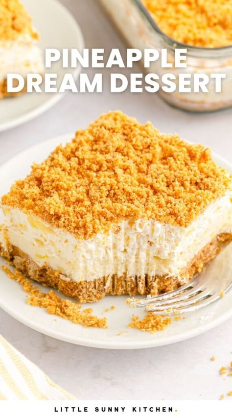 Easy Pineapple Dream Dessert, Pineapple Pudding Dessert Easy Recipes, No Bake Pineapple Dream Dessert Recipe, Pineapple Squares Recipe Graham Crackers, Pineapple Delight Recipe, Pineapple Cream Cheese Pie No Bake, Creamy Pineapple Dream, Cream Cheese Pineapple Pie, Heavenly Delight Dessert