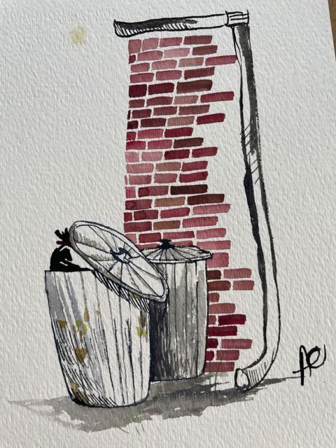 Trash Art Drawing, Trash Can Drawing Simple, Trash Sketchbook, Picking Up Trash Drawing, Beautiful Trash Art Sketch, Painted Trash Cans, Art Inspiration Painting, Painting Art Projects, Trash Can