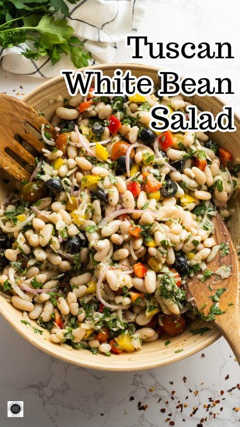 Northern Bean Salad Recipe, Healthy Bean Salad Clean Eating, Mediterranean Diet Beans, Italian White Bean Salad, Italian Bean Salad Recipes, Italian White Beans, Italian Summer Recipes Dinner, Vegan Dense Bean Salad, Recipes Using White Beans