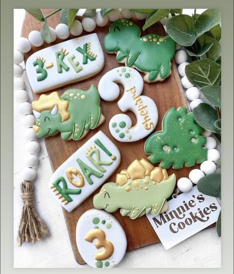 Three O Saurus, 2nd Birthday Dinosaur Cookies, Dinosaur Theme 3rd Birthday, 3rd Birthday Dino Cookies, Two Rex Cookies, Dino Theme Cookies, Three Rex Cookies Decorated, 3 Rex Birthday Cookies, 3rex Cookies