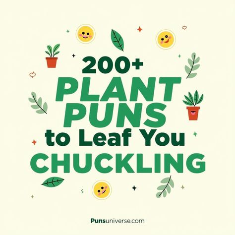 Prepare to turn over a new leaf with these 200+ plant puns that are sure to grow giggles and seed smiles! 🌿 Whether you're a budding botanist or simply looking to spruce up your day, these puns will leave you chuckling and thriving. From aloe-ha to moss-some jokes, each pun is rooted in humor and will have you fern-ing over with laughter. Don't blossom around—pin it now and share the plantastic fun! 🌱 #puns #PlantHumor #LeafLaughs #PlantPower #NatureLovers #BotanicalBanter #GreenThumb #GardenGags Plant Humor Memes, Plant Puns Funny, Encouraging Puns, Herb Puns, Tree Puns, Succulent Puns, Flower Puns, Plant Jokes, Fun Puns