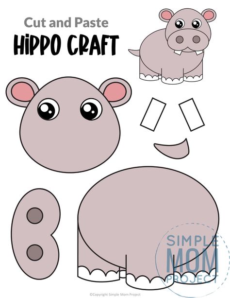 Build A Zebra Printable, Hippo Activities For Preschool, Hippo Crafts For Kids, Build An Animal Printable, Hippo Template, Hippo Craft, Cut And Paste Crafts, Homeschooling Lessons, Giraffe Craft