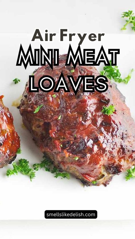 This Air Fryer Mini Meatloaves recipe takes this  delicious dish to a whole new level of convenience. Packed with juicy  ground meat, savory seasonings, and traditional ketchup topping you love  in traditional meatloaf, these individual mini versions offer a  delicious portion sized option. Meatloaf Recipes Mini Loaf, Mini Meatloafs In Air Fryer, Air Fried Meatloaf, Air Fryer Meatloaf Cooking Time, Air Fry Meatloaf, Air Fryer Mini Meatloaf, Individual Meatloaf Recipes, Meatloaf Air Fryer Recipes, Mini Air Fryer Recipes