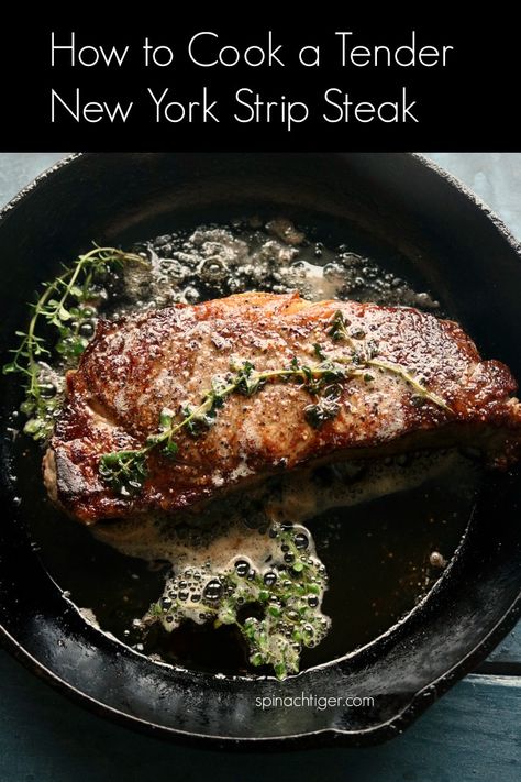 From Stove top to oven, this makes the perfect new york strip steak. The comments tht come in on my number one post, prove you need to try this method. #newyorkstripsteak #castironcooking #spinachtiger via @angelaroberts Cast Iron Steak Oven, Steak Recipes Pan, Ny Strip Steak Recipes, Delmonico Steak, Cast Iron Steak, Strip Steak Recipe, New York Strip Steak, Ny Strip Steak, New York Strip