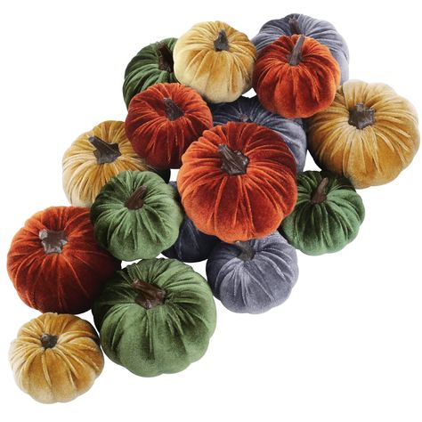 PRICES MAY VARY. Velvet Quantity: Package includes 16 pcs 2 sizes Faux Velvet Pumpkins in 4 rustic fall colors, and there are 4 pumpkins in each color. These beautiful decorative velvet pumpkins create an instant arrangement collection for eye-catching rustic Thanksgiving, Halloween, or other autumn decoration. Whether adding them to a Harvest tablescape or using to adorn your shelves, these velvet pumpkins instantly add a chic festive look and create a warm welcoming atmosphere. Color: This set Halloween Table Centerpieces, Place Settings Thanksgiving, Rustic Thanksgiving, Artificial Pumpkins, Foam Pumpkins, Halloween Centerpiece, Fall Wedding Centerpieces, Faux Pumpkins, Diy Fall Wreath