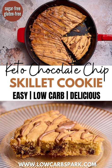 Skillet Cookie Recipe, Chocolate Chip Skillet Cookie, Skillet Chocolate Chip Cookie, Keto Chocolate Chip Cookies, Low Carb Flour, Skillet Cookie, Keto Chocolate Chips, Gluten Free Sweet, Keto Dessert Easy