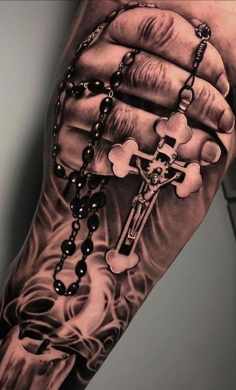 Religious Tattoos For Men, Unique Cross Tattoos, Michael Tattoo, Rib Tattoos For Guys, Wing Tattoo Men, Mandala Hand Tattoos, Rosary Tattoo, Christ Tattoo, Rose Tattoos For Men