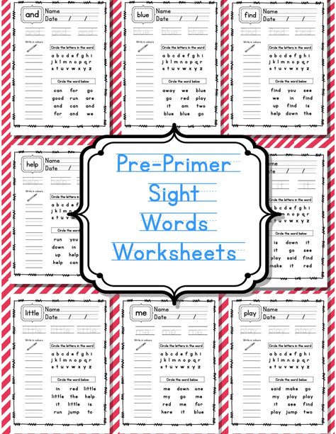 Pre-Primer Sight Word Worksheets | Teaching Resources Blog Sight Word Worksheets Free, Primer Sight Words, Sight Word Spelling, Pre Primer Sight Words, Preschool Sight Words, Find Name, Sight Word Reading, Reading Specialist, Sight Word Worksheets