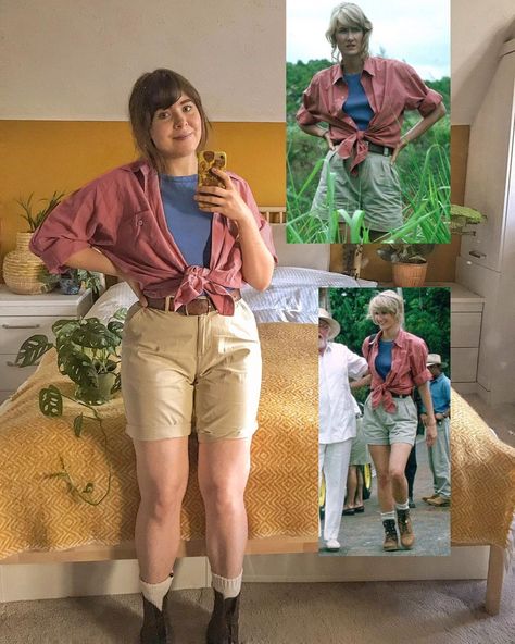 Daisy 🌻 on Instagram: “🌿🦕 Jurassic Park outfit recreations!! ✨ which one is your favourite? (1,2,3,4) Jurassic Park is one of my all time favourite films, and…” Jurassic Park Outfit, Universal Studios Characters, Cuba Outfit, Jurassic Park Costume, Universal Studios Jurassic Park, Jurassic Park Characters, Jurassic Park Birthday Party, Universal Studios Outfit, Disney Bound Outfits Casual