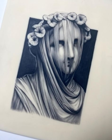 Veiled lady tattoo on fake skin. I think this one took me the longest but I like how it turned out! Having a lot of fun learning this new medium ☺️ Again I have to shout out my mentors for teaching me so much and giving me the resources to make this all happen @og_slowdeath @skylerespinoza @jeffterrelltattoos ❤️❤️❤️ ——————- #tattooapprentice #denvertattooartist #tattoo #fakeskin #fakeskintattoo #portrait #veiledlady #statue #timelapseart #blackandgrey #blackandgreyrealism #realismtattoo #ta... Veiled Woman Art, Statue Tattoo Design, Woman Face Tattoo, Fake Skin Tattoo, Veiled Lady, Tattoo Realism, Lady Tattoo, Face Tattoos For Women, Realism Tattoos