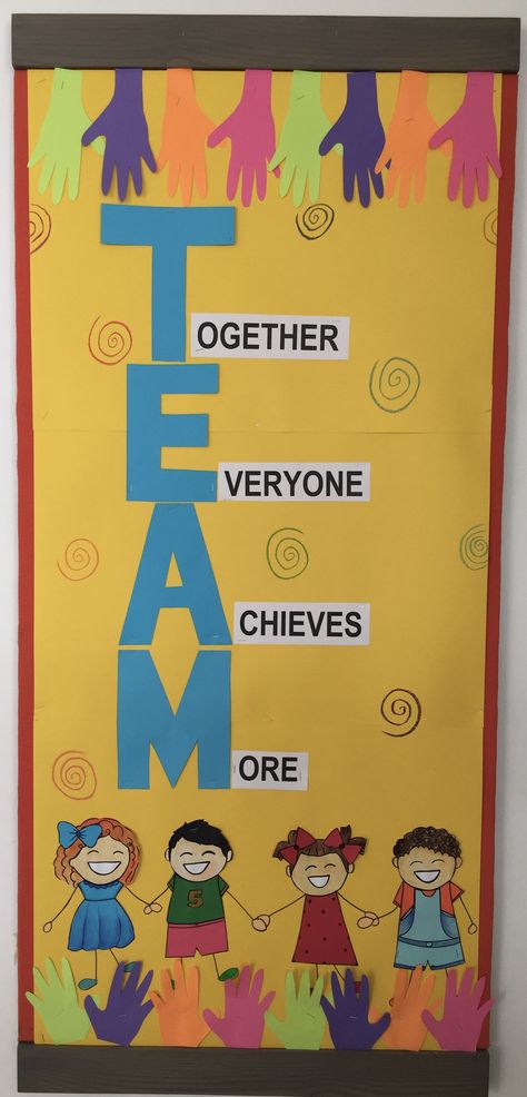 Together Everyone Achieves More Theme, Team Together Everyone Achieves More, Team Door Decorating Ideas, School Welcome Bulletin Boards, Team Bulletin Board, Hero Bulletin Board, Superhero Bulletin Boards, Together Everyone Achieves More, Welcome Bulletin Boards