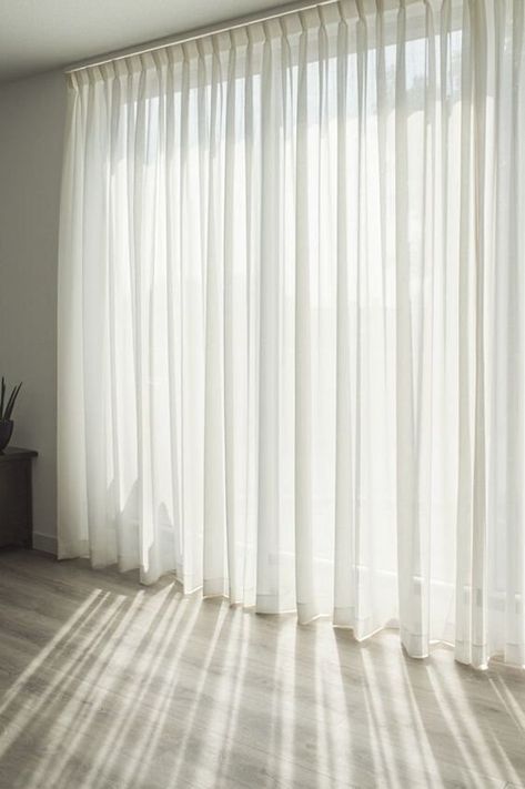 Let the sunlight and nature enter your room, soothing atmosphere, contemporary look and luxury feel as well as window decor by these sheer curtains.  Soft and smooth, light weight, high quality translucent fabric looks beautiful and charming. Chain weight in the bottom fold run through out the width to make the curtain stable as well as free flow. Can be used as a sheer effect to the window or behind the main curtains for a Royale look.   The curtains are made from wider width fabric (100% Polyester Voile) and there's no seams whatever the ready curtain width will be. PLEASE NOTE: ANY WIDTH TILL 108 INCHES LENGTH THERE ARE NO SEAMS. FOR EXTRA WIDE CURTAINS LIKE 228 WIDE TO ANY WIDTH AND  FROM 109 INCHES LENGTH TO ANY LENGTH, THERE ARE SEAMS TO MAKE THE WIDER WIDTH CURTAINS BECAUSE OF FABRI Sheers Curtains Living Room, Armani Casa, Plain Curtains, Living Room Decor Curtains, Dekorasi Kamar Tidur, Long Curtains, غرفة ملابس, Curtains Living, Hus Inspiration