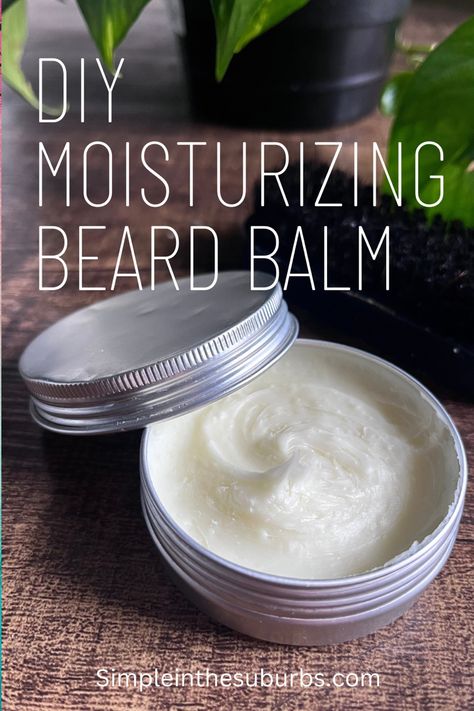 Homemade beard balm in a tin canister on wood table Beard Balm Diy Recipes, Homemade Beard Balm, Beard Balm Recipe, Diy Beard Balm, Diy Beard Oil, Diy Conditioner, Beard Cream, Soft Beard, Men With Beards