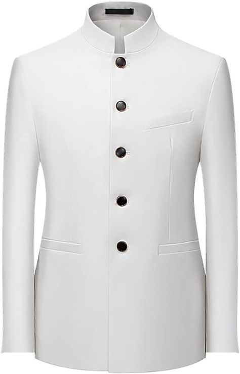 Men's Chinese Tunic Suits Mandarin Collar Formal Jacket Slim Fit Front Button Blazer Traditional Uniform Groom Dress White at Amazon Men’s Clothing store Gray Blazer Men, Blue Blazer Outfit Men, White Blazer Men, Blue Tuxedo Jacket, Blue Blazer Women, Long Suit Jacket, Wool Blazer Mens, Black Blazer Men, Blazers For Men Casual