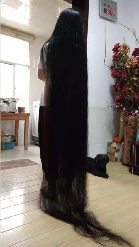 Floor Length Hair, Real Rapunzel, Anime Haircut, Hair Motivation, Extremely Long Hair, Extra Long Hair, Really Long Hair, Super Long Hair, Long Black Hair